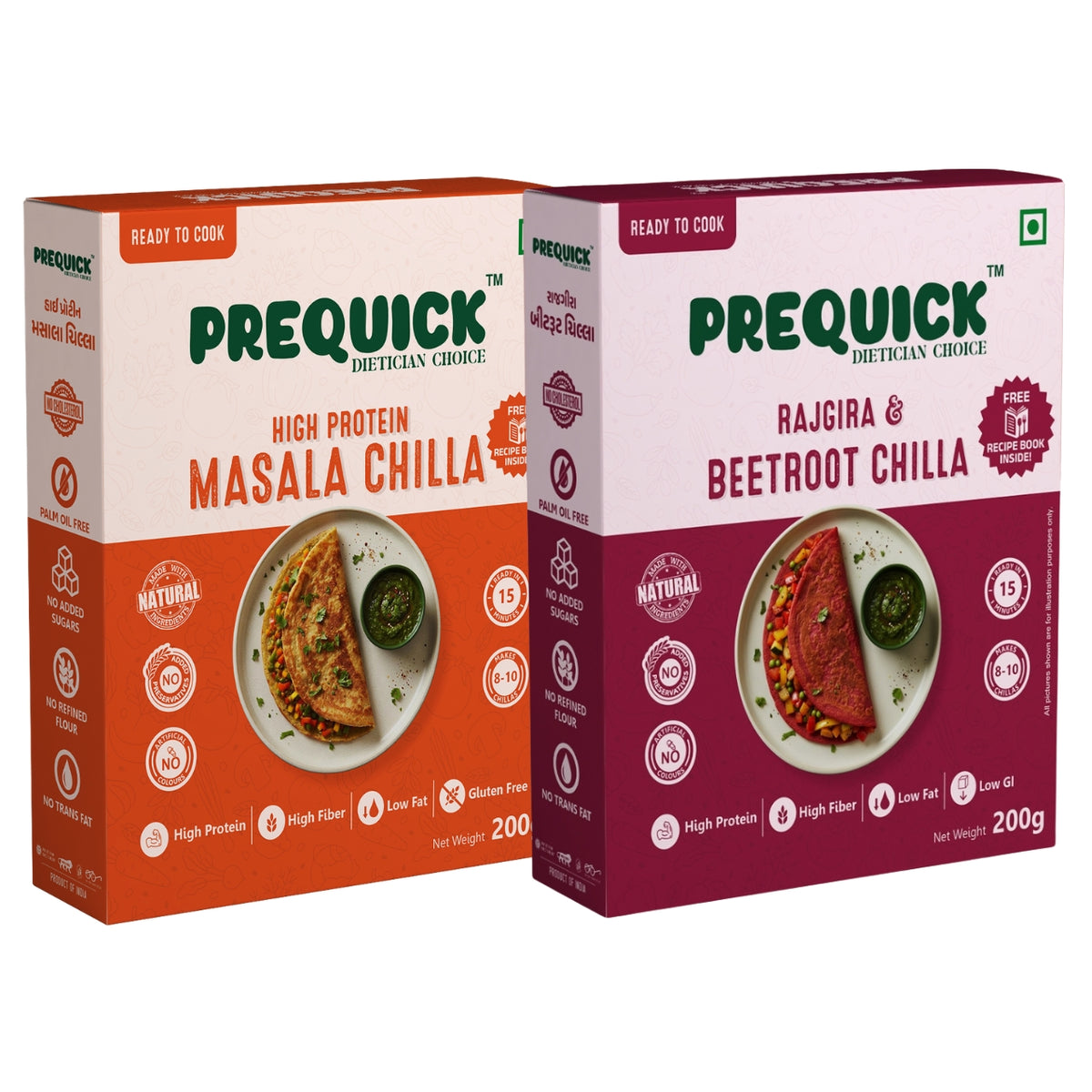 PREQUICK High Protein & Rajgira Beetroot Chilla Combo - combo pack front view, buy online India
