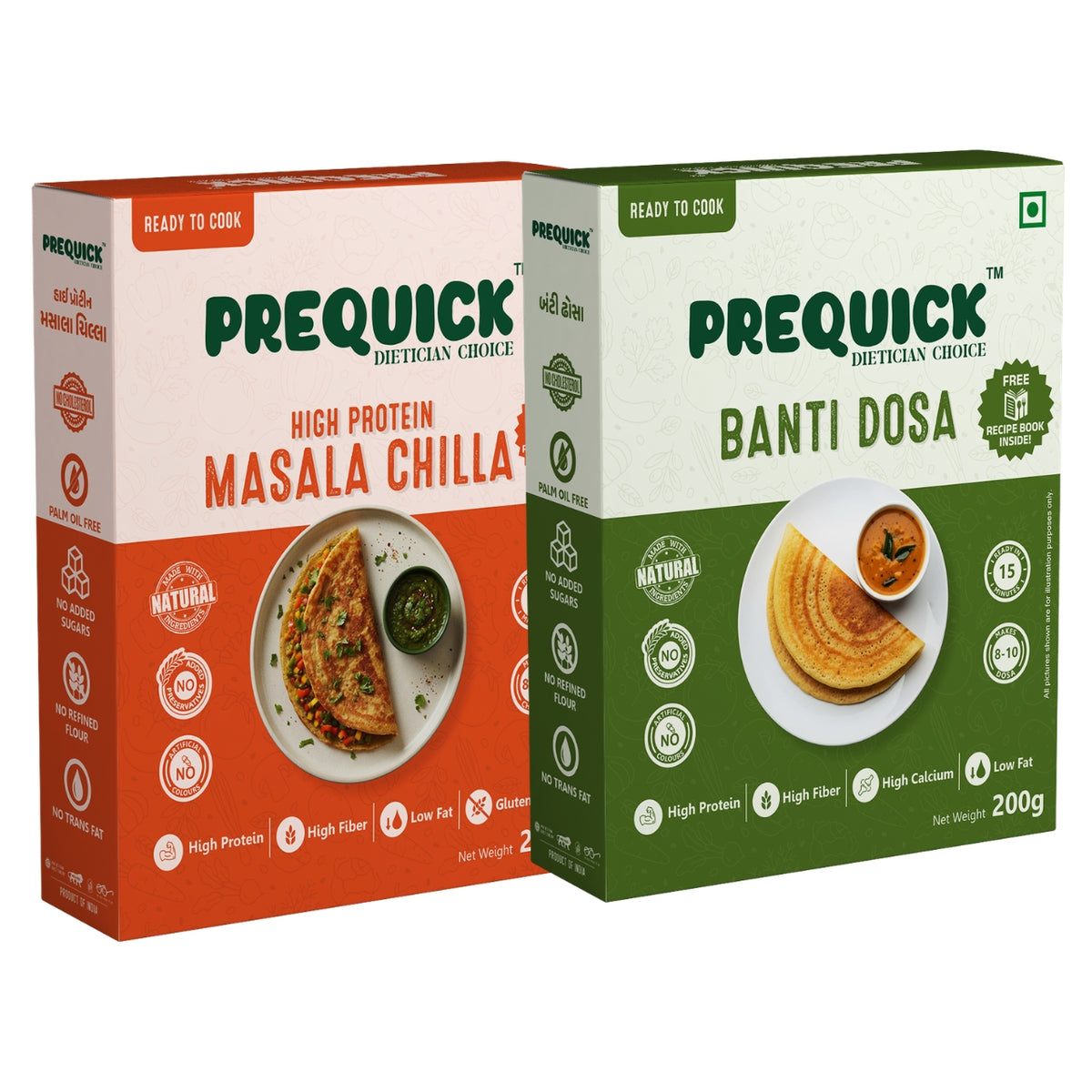 PREQUICK High Protein Chilla & Banti Dosa Combo - combo pack front view, buy online India