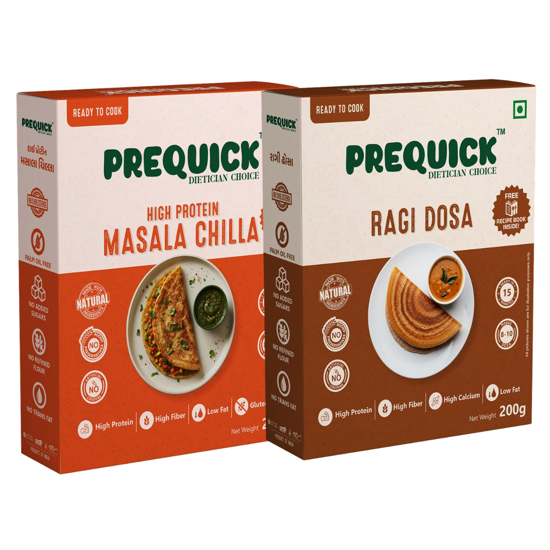 PREQUICK High Protein Chilla & Ragi Dosa Combo - combo pack front view, buy online India