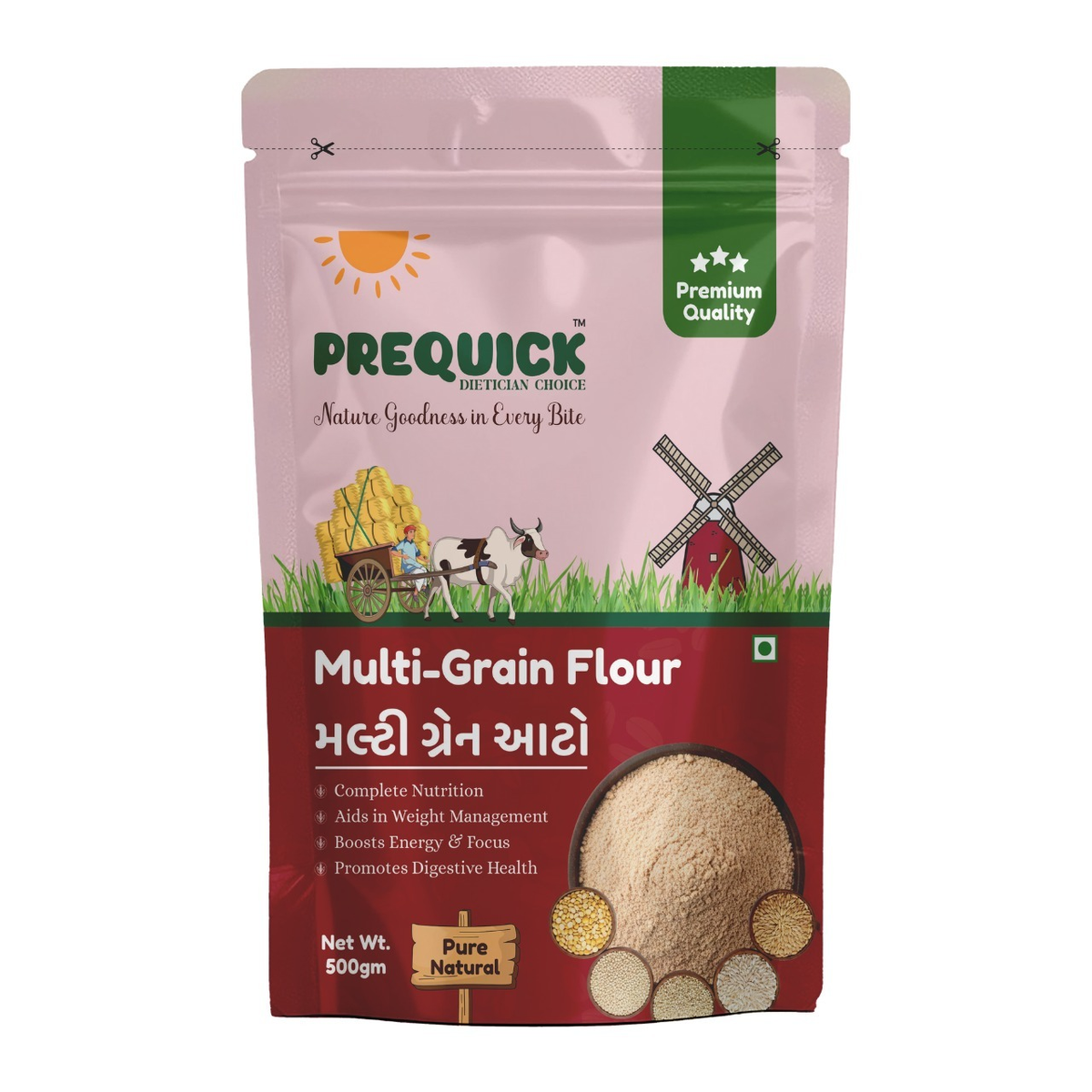 PREQUICK Multi-Grain Flour 500g - front pack view, buy online India