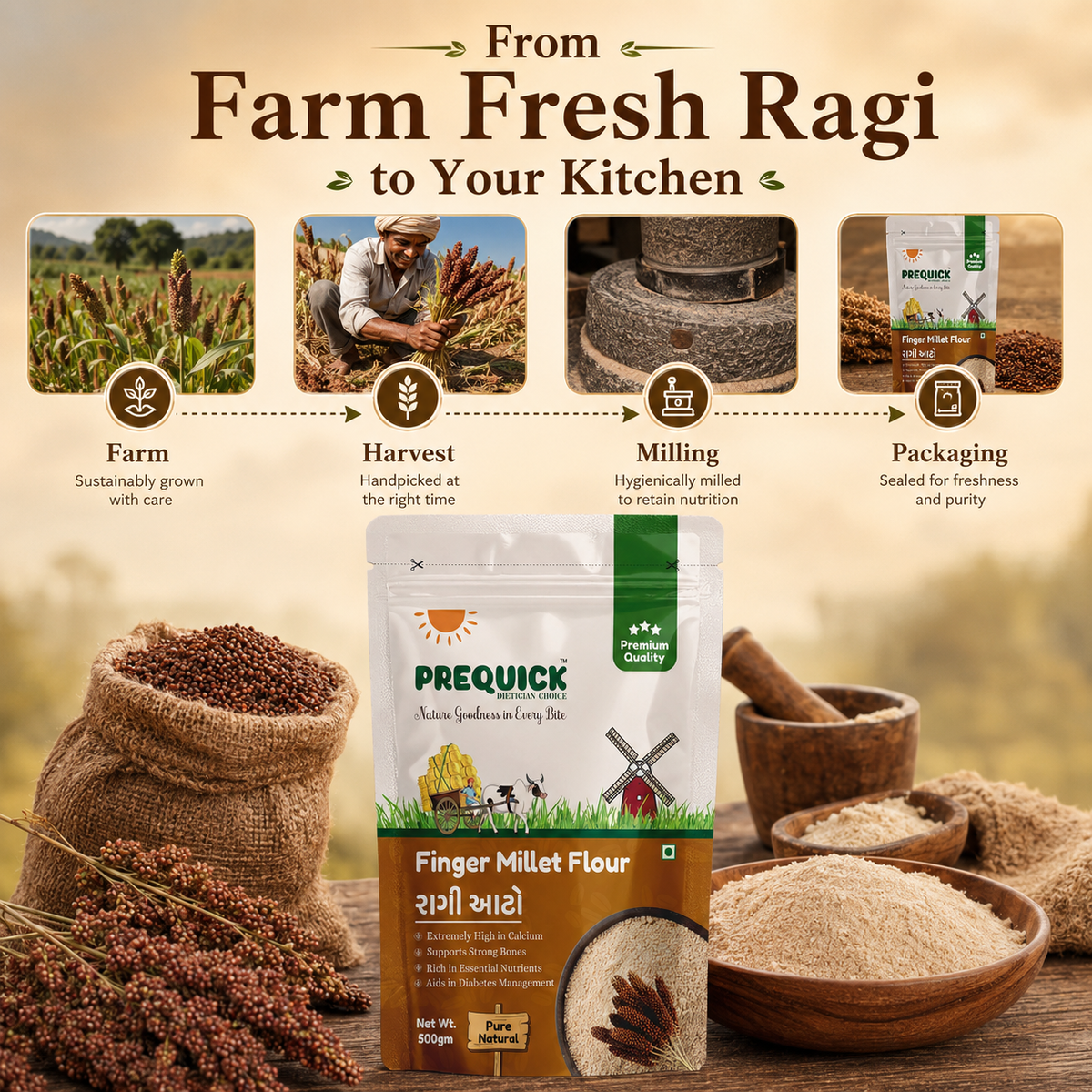 PREQUICK Ragi Atta Finger Millet Flour - product detail photo 4