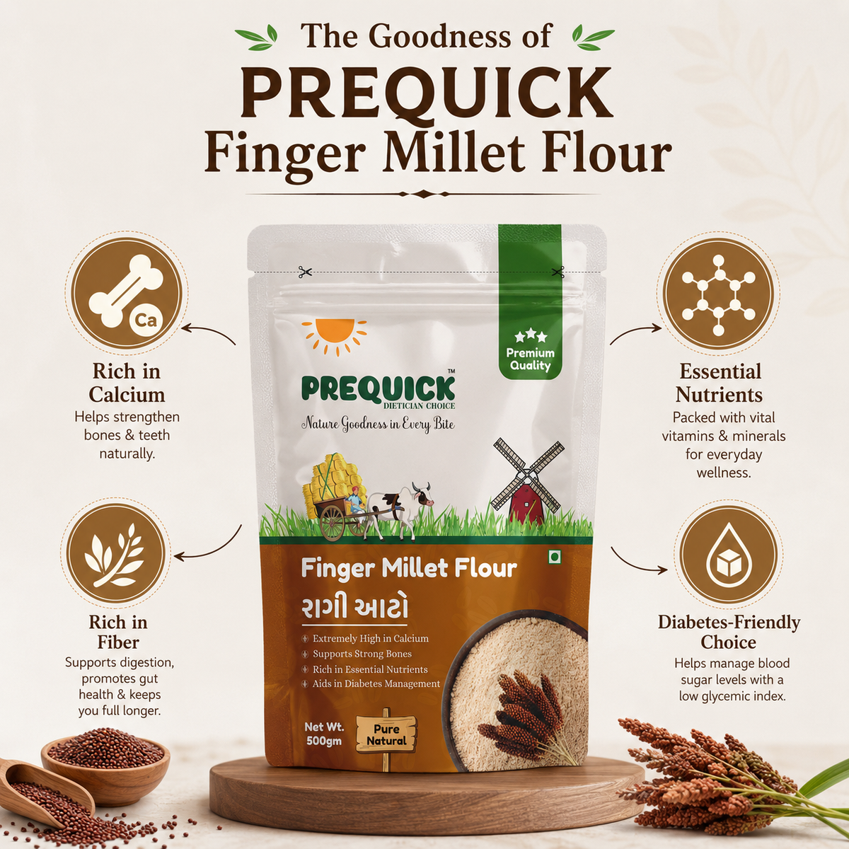 PREQUICK Ragi Atta Finger Millet Flour - product detail photo 1