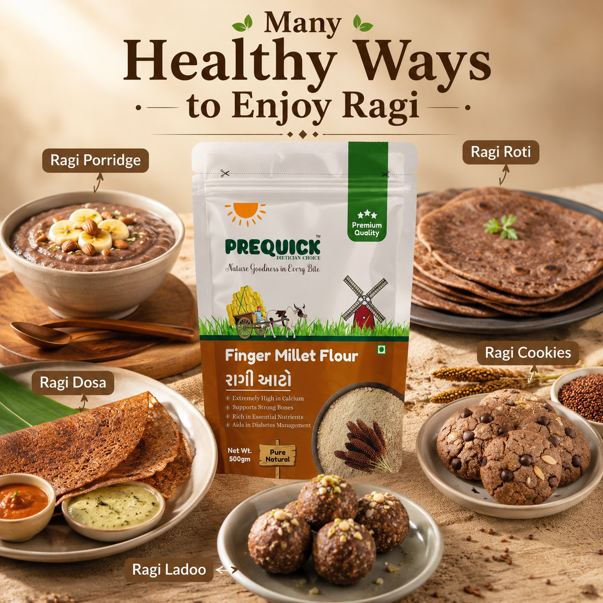 PREQUICK Ragi Atta Finger Millet Flour - product detail photo 3