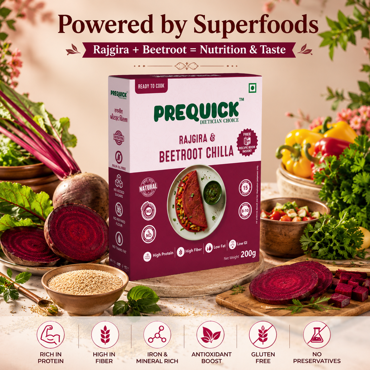 PREQUICK Rajgira & Beetroot Chilla Mix - product detail photo 2