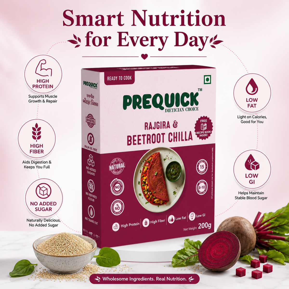 PREQUICK Rajgira & Beetroot Chilla Mix - product detail photo 1