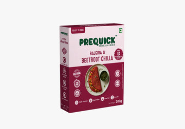 PREQUICK Rajgira & Beetroot Chilla Mix 200g - front pack view, buy online India