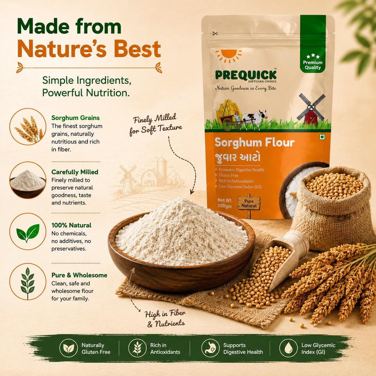 PREQUICK Jowar Atta Sorghum Flour - product detail photo 2