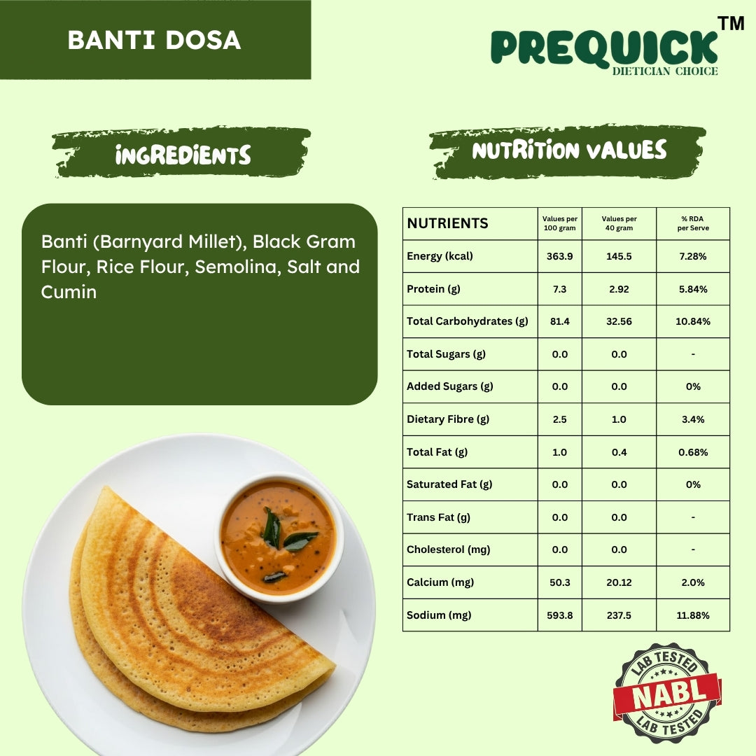 Banti Dosa Mix nutrition facts table