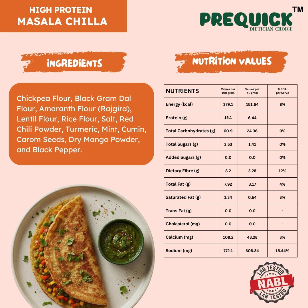 High Protein Masala Chilla Mix nutrition facts table
