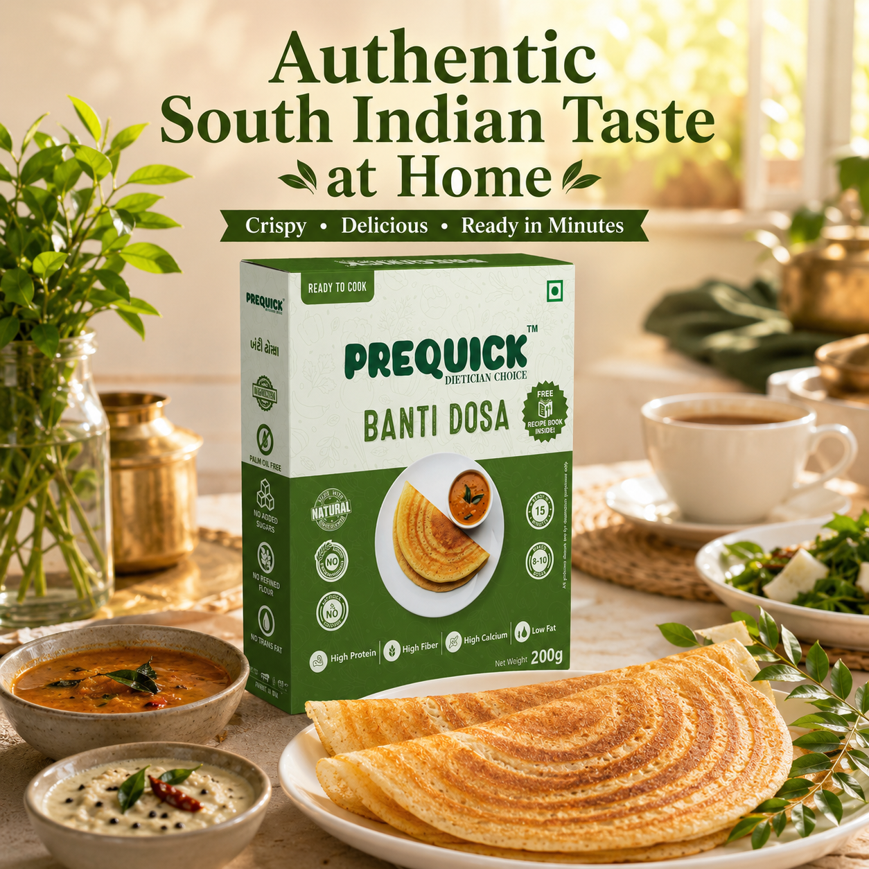 PREQUICK Banti Dosa Mix 200g | Instant Ready-to-Cook Dosa Mix | High Fiber & High Protein - Image 2