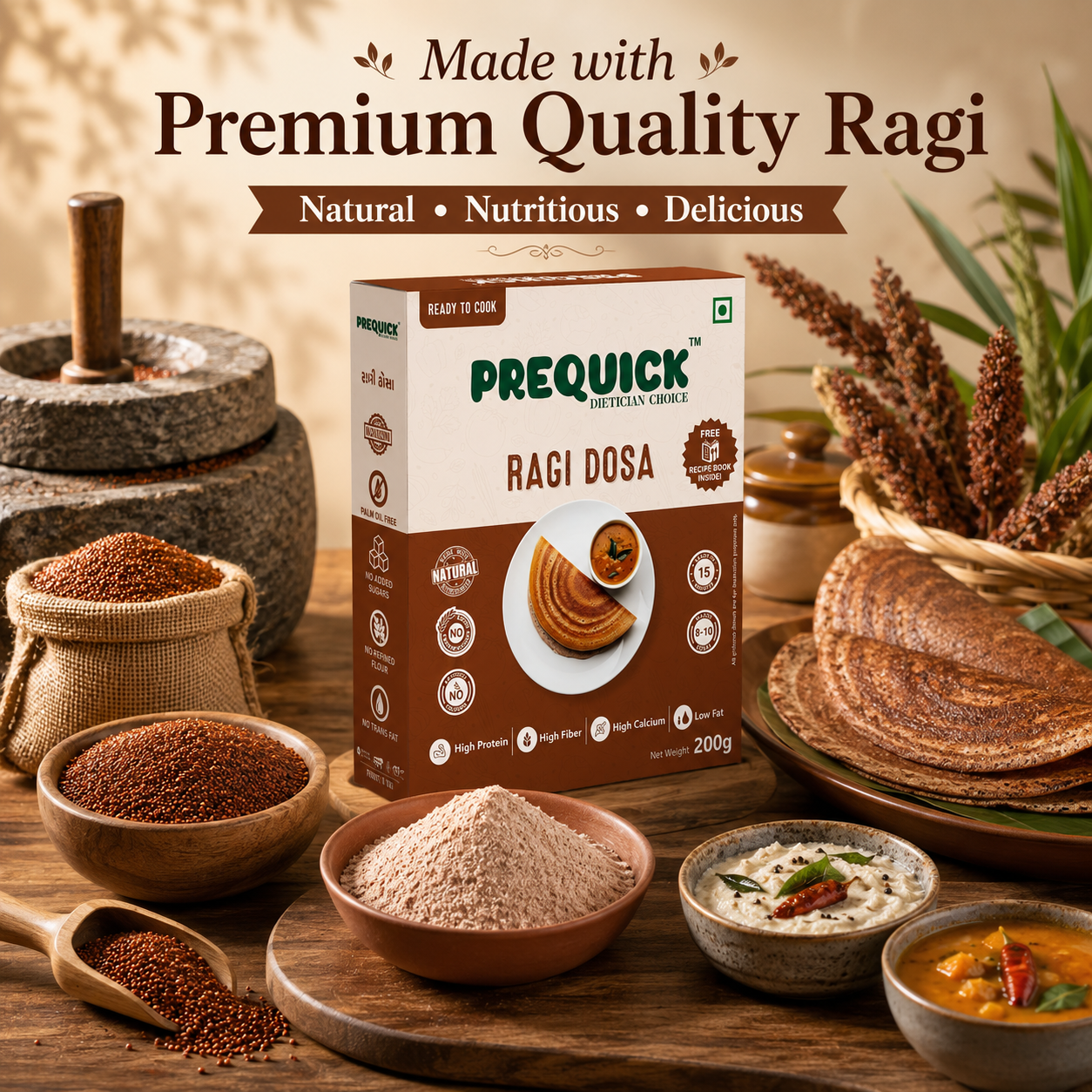 PREQUICK Ragi Dosa Mix 200g | Instant Ready-to-Cook Finger Millet Dosa Mix - Image 4